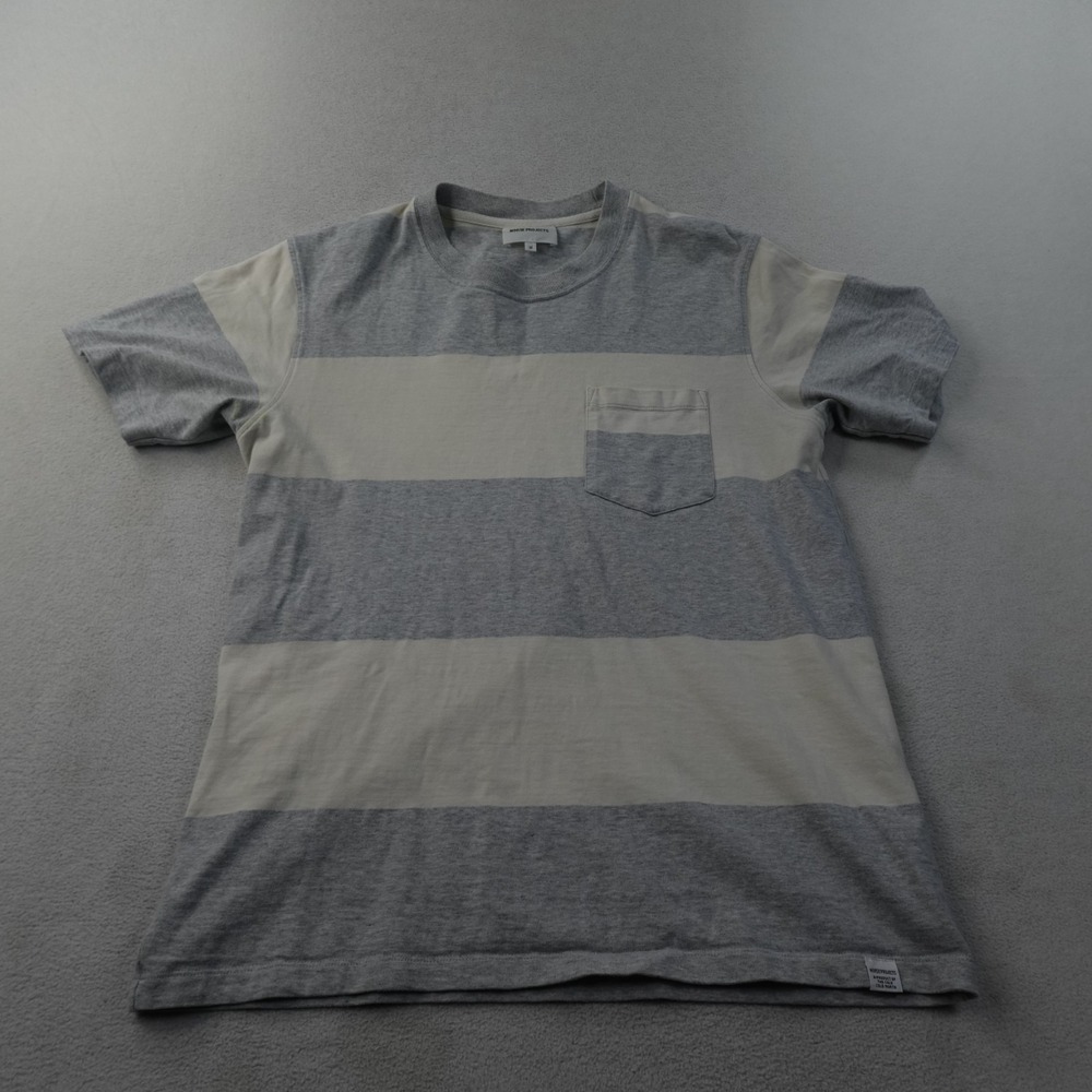 Norse Projects Johannes Block Stripe T Shirt Mens M Gray White Pocket Tee
